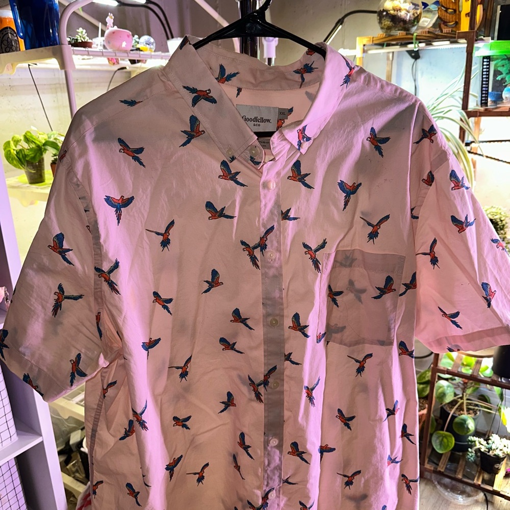 Pink Bird Print Men's Shirt